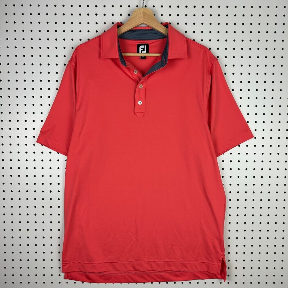 FootJoy Polo Golf Shirt Men Medium Peach Gray Performance Stretch Button No Logo